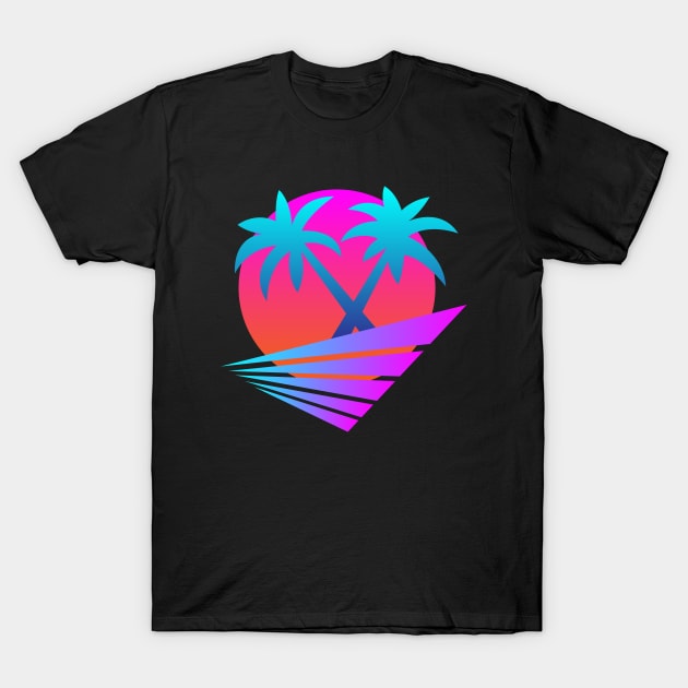 Retro 80's Sunset Palms T-Shirt by Starquake